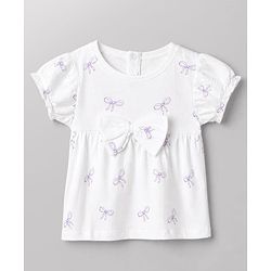 Babyhug 100% Cotton Single Jersey Knit Half Sleeves Top and Leggings Set With Bow Print - White