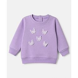 Babyhug 100% Cotton Single Jersey Knit Full Sleeves Top and Pant Set With Butterfly Applique - Lavender