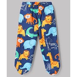 Babyhug Cotton Interlock Knit Full Length Bootie Leggings with Lion Crocodile Jungle Safari Print Pack of 3 - Navy Blue, White, Light Blue