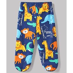 Babyhug Cotton Interlock Knit Full Length Bootie Leggings with Lion Crocodile Jungle Safari Print Pack of 3 - Navy Blue, White, Light Blue