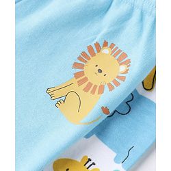 Babyhug Cotton Interlock Knit Full Length Bootie Leggings with Lion Crocodile Jungle Safari Print Pack of 3 - Navy Blue, White, Light Blue