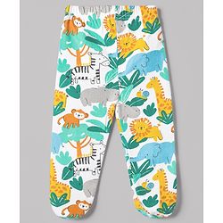 Babyhug Cotton Interlock Knit Full Length Bootie Leggings with Lion Crocodile Jungle Safari Print Pack of 3 - Navy Blue, White, Light Blue