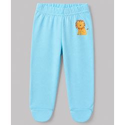 Babyhug Cotton Interlock Knit Full Length Bootie Leggings with Lion Crocodile Jungle Safari Print Pack of 3 - Navy Blue, White, Light Blue