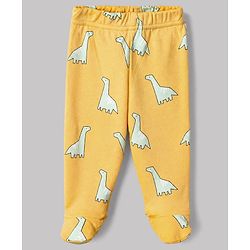 Babyhug Cotton Knit Footed Bootie Legging and Elephant Print Pack of 3 - White, Yellow & Light Blue