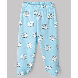 Babyhug Cotton Knit Footed Bootie Legging and Elephant Print Pack of 3 - White, Yellow & Light Blue
