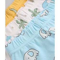 Babyhug Cotton Knit Footed Bootie Legging and Elephant Print Pack of 3 - White, Yellow & Light Blue