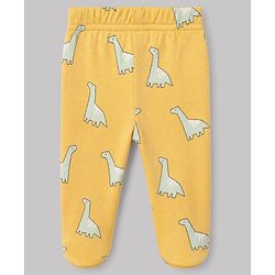 Babyhug Cotton Knit Footed Bootie Legging and Elephant Print Pack of 3 - White, Yellow & Light Blue