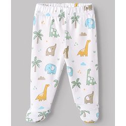 Babyhug Cotton Knit Footed Bootie Legging and Elephant Print Pack of 3 - White, Yellow & Light Blue
