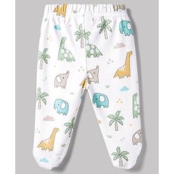 Babyhug Cotton Knit Footed Bootie Legging and Elephant Print Pack of 3 - White, Yellow & Light Blue