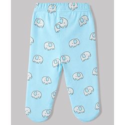 Babyhug Cotton Knit Footed Bootie Legging and Elephant Print Pack of 3 - White, Yellow & Light Blue