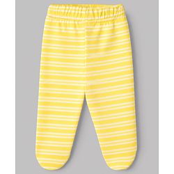 Babyhug Cotton Knit Footed Bootie Leggings With Floral Print Pack of 3 - Blue Yellow White