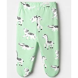 Babyhug Cotton Knit Footed Bootie Leggings With Animal Print Pack of 3 - Orange Light Green Blue
