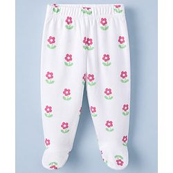 Babyhug Cotton Knit Footed Bootie Legging With Floral Print Pack of 3 - Pink White Light Pink