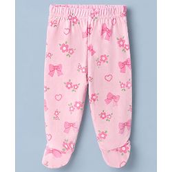 Babyhug Cotton Knit Footed Bootie Legging With Floral Print Pack of 3 - Pink White Light Pink