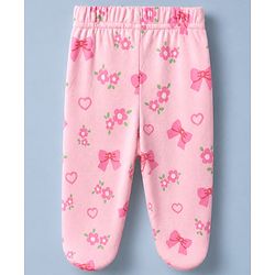 Babyhug Cotton Knit Footed Bootie Legging With Floral Print Pack of 3 - Pink White Light Pink