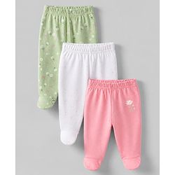 Babyhug Cotton Footed Bootie Legging With Floral Print Pack of 3 - Pink White Green