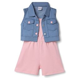 Babyhug 100% Cotton Rib Knit Sleeveless Solid Jumpsuit With Jacket -Pink