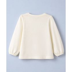 Babyhug 100% Cotton Knit T-Shirt with Full Sleeves with Bunny Floral & Butterfly Applique in Offwhite
