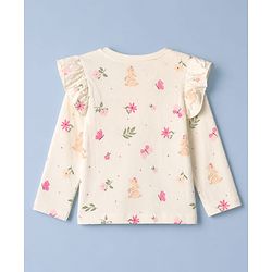 Babyhug 100% Cotton Knit Full Sleeves T-Shirts with Frill Detail and Flowers And Butterflies Print Pack of 3 - Light Pink Peach Dark Pink