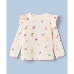 Babyhug 100% Cotton Knit Full Sleeves T-Shirts with Frill Detail and Flowers And Butterflies Print Pack of 3 - Light Pink Peach Dark Pink