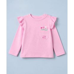 Babyhug 100% Cotton Knit Full Sleeves T-Shirts with Frill Detail and Flowers And Butterflies Print Pack of 3 - Light Pink Peach Dark Pink