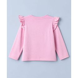 Babyhug 100% Cotton Knit Full Sleeves T-Shirts with Frill Detail and Flowers And Butterflies Print Pack of 3 - Light Pink Peach Dark Pink