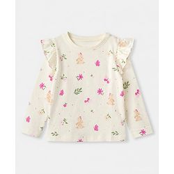 Babyhug 100% Cotton Knit Full Sleeves T-Shirts with Frill Detail and Flowers And Butterflies Print Pack of 3 - Light Pink Peach Dark Pink