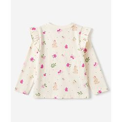 Babyhug 100% Cotton Knit Full Sleeves T-Shirts with Frill Detail and Flowers And Butterflies Print Pack of 3 - Light Pink Peach Dark Pink