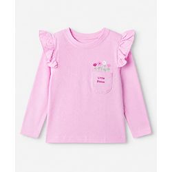 Babyhug 100% Cotton Knit Full Sleeves T-Shirts with Frill Detail and Flowers And Butterflies Print Pack of 3 - Light Pink Peach Dark Pink