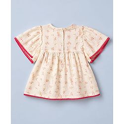 Babyhug 100% Cotton Dobby Woven Half Sleeves Aop Top With Butterfly Sleeve And Floral Print - White