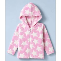 Babyhug Fur Knit Full Sleeves Hooded Winter Wear Suit With Star Design - Pink