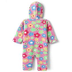 Babyhug Fur Knit Full Sleeves Hooded Winter Wear Romper With Floral Print - Pink