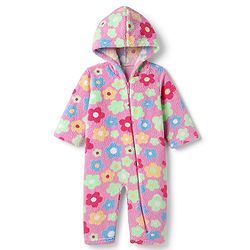 Babyhug Fur Knit Full Sleeves Hooded Winter Wear Romper With Floral Print - Pink