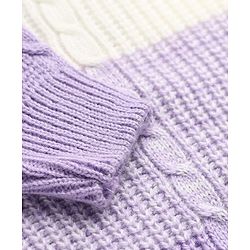 Babyhug Knit Full Sleeves  Sweater Set With Color Block & Cable Knit Design - Purple