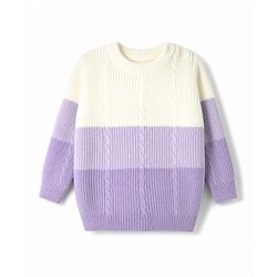 Babyhug Knit Full Sleeves  Sweater Set With Color Block & Cable Knit Design - Purple
