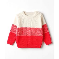 Babyhug Knit Full Sleeves Sweater Set with Color Block Design - Dark Pink