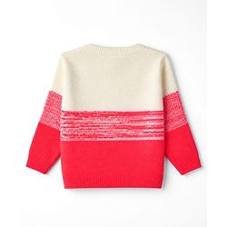 Babyhug Knit Full Sleeves Sweater Set with Color Block Design - Dark Pink