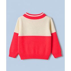 Babyhug Knit Front Open Full Sleeves Polo Collared Sweater & Pant Set with Color Block & Cable Knit - Neon Red