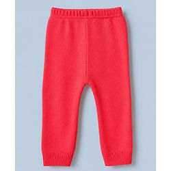 Babyhug Knit Front Open Full Sleeves Polo Collared Sweater & Pant Set with Color Block & Cable Knit - Neon Red