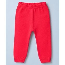 Babyhug Knit Front Open Full Sleeves Polo Collared Sweater & Pant Set with Color Block & Cable Knit - Neon Red