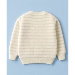 Babyhug Knit Full Sleeves Striped Pullover with You Are Magic Sequins - White