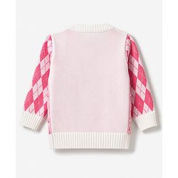 Babyhug Knit Full Sleeves Checked Sweater Set -Pink