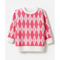 Babyhug Knit Full Sleeves Checked Sweater Set -Pink