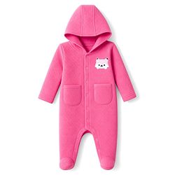 Babyhug Knit Full Sleeves Hooded Winter Wear Romper  With Fox Patch - Fuchsia