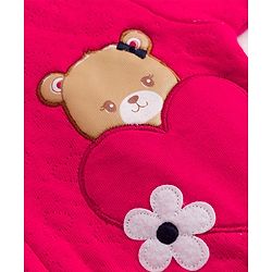 Babyhug Knit Full Sleeves Hooded Winter Wear Romper With Teddy Bear Embroidery - Red