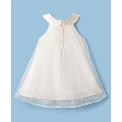 Babyhug Mesh Woven Sleeveless Party Dress With All Over 3D Floral Rosette Applique with Sequence Detailing - Beige
