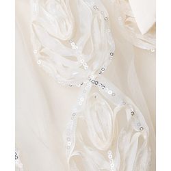 Babyhug Mesh Woven Sleeveless Party Dress With All Over 3D Floral Rosette Applique with Sequence Detailing - Beige