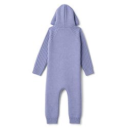 Babyhug Knit Full Sleeves Hooded Winter Wear Romper With Cable Knit Design - Light Blue