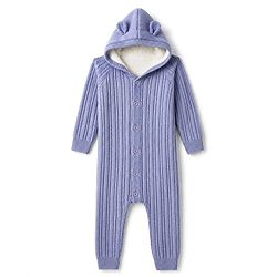 Babyhug Knit Full Sleeves Hooded Winter Wear Romper With Cable Knit Design - Light Blue