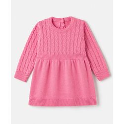 Babyhug Sweater-knit Full Sleeves Woollen Dress With Cable Sweater-knit Design - Fuchsia